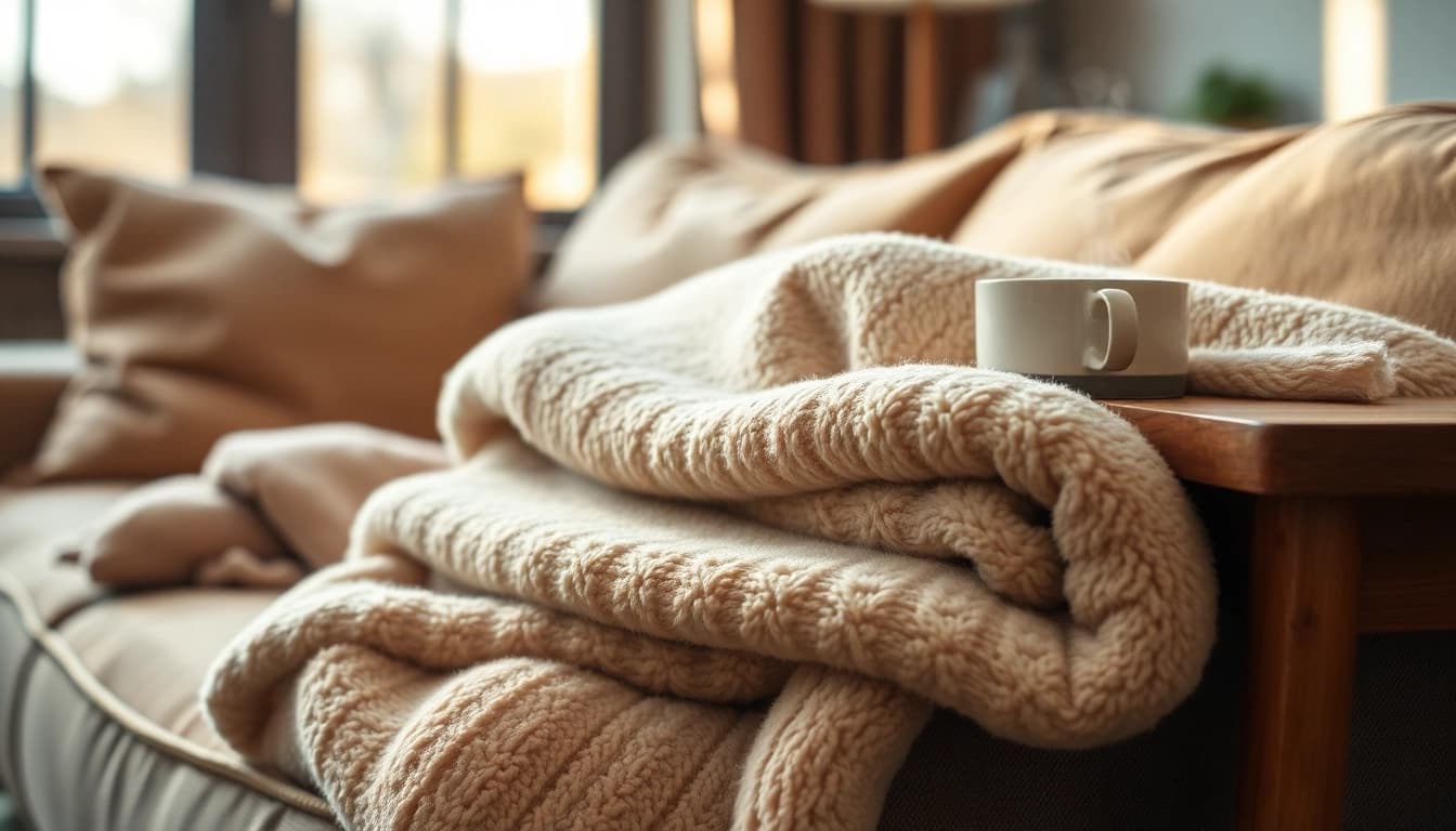 Fleece deken stijlvol op een bank voor een warme sfeer.