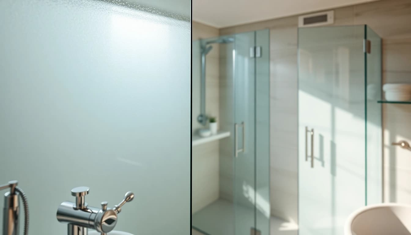 Stylish glass shower doors enhancing a modern bathroom with elegant decor.