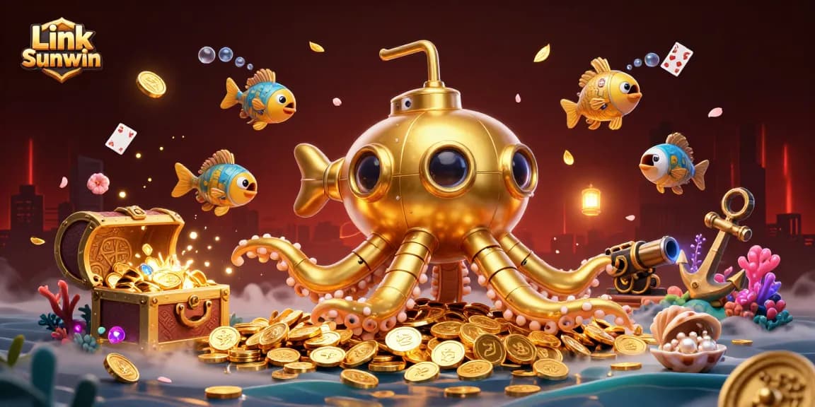 Participate in exciting gameplay with Link Sunwin's vibrant kraken-inspired design surfacing coins.