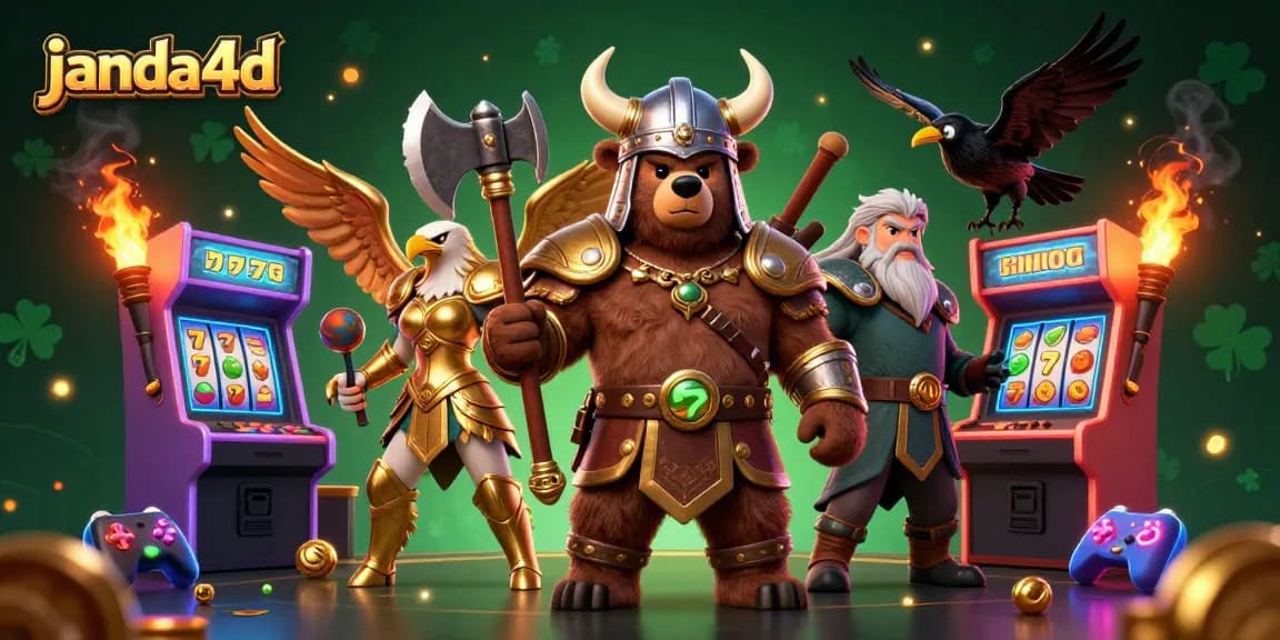 Permainan slot online janda4d yang seru dengan karakter Viking dan elemen kasino menarik