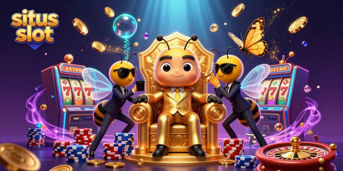 Engage in exciting situs slot action amidst a dynamic casino scene with captivating game elements.