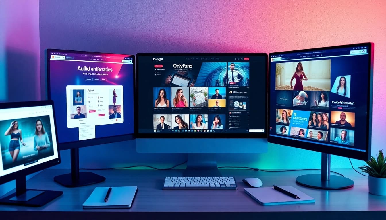 Visual representation of onlyfans search alternatives via digital workspace with multiple screens.