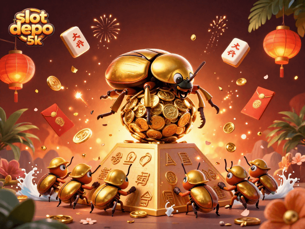 Engage with slot depo 5k through this vibrant illustration featuring dynamic casino symbols and characters.