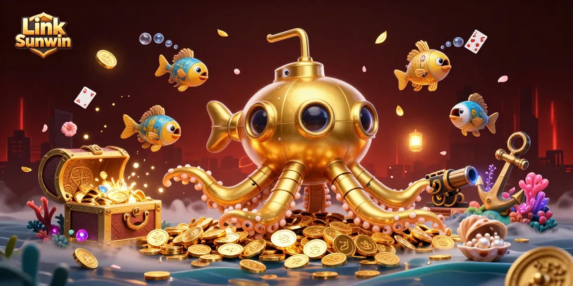 Participate in exciting gameplay with Link Sunwin's vibrant kraken-inspired design surfacing coins.