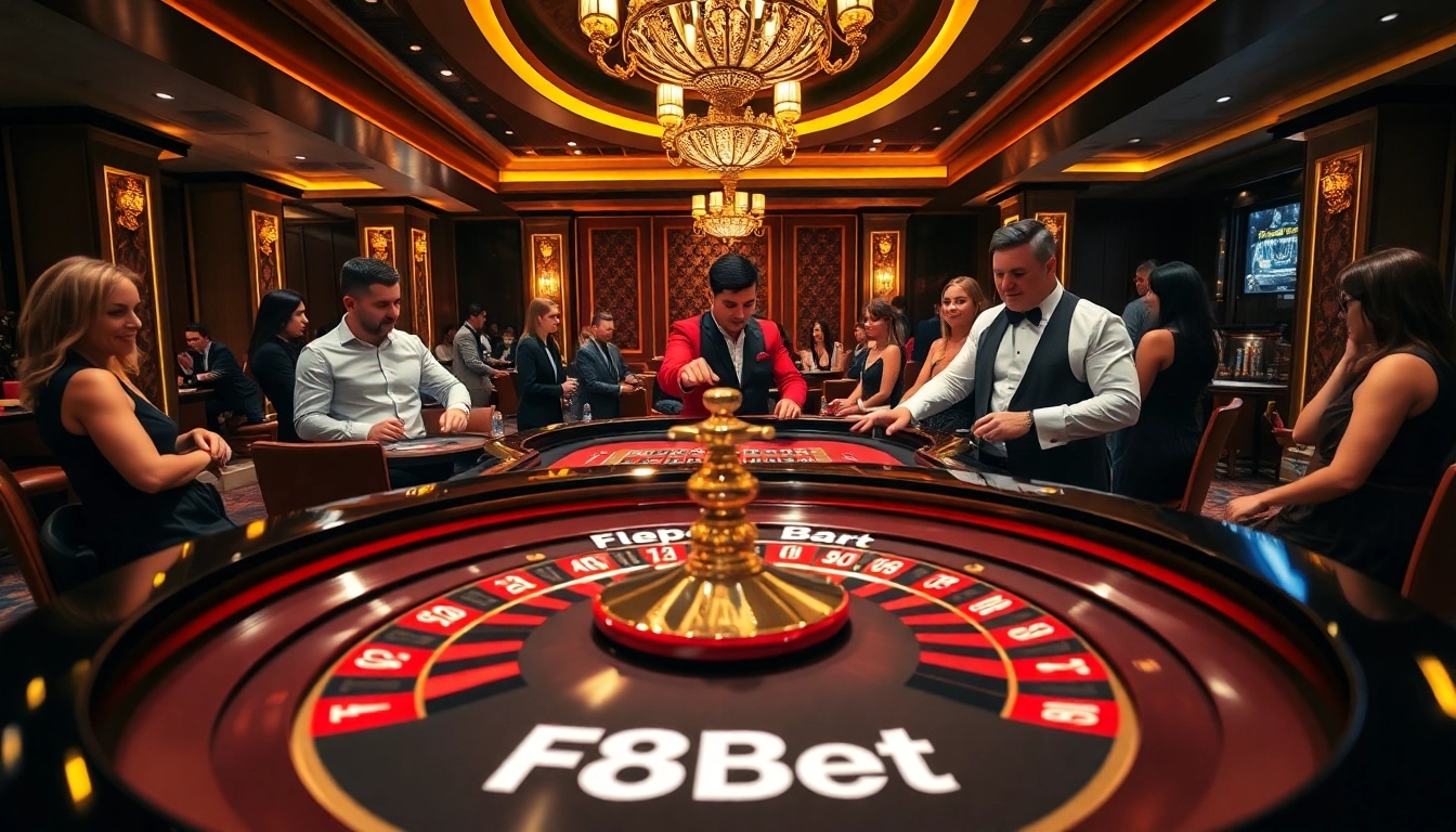Experience the excitement of F8Bet at a luxurious casino table with professional dealers.