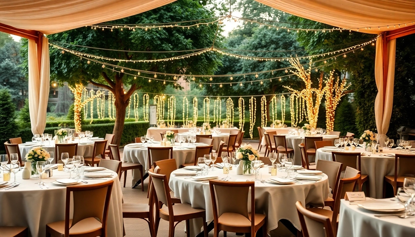 Glamorous table rentals beautifully styled for an outdoor event with captivating decor.