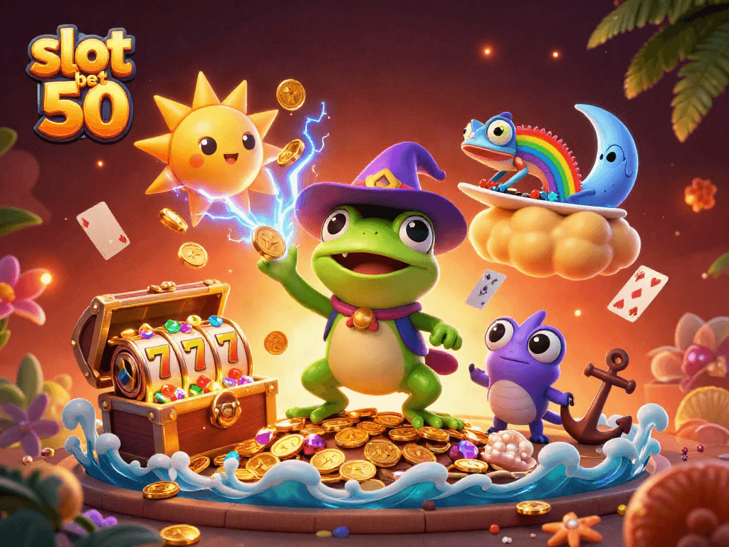 Engage with exciting slot bet 50 action featuring a wizard frog amidst golden storm riches.