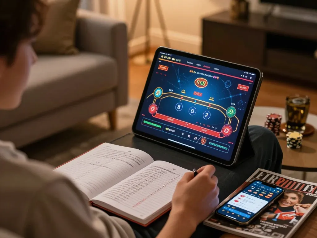 Gambling at home with casinò online non aams con neteller on a tablet, showcasing strategy notes and app.