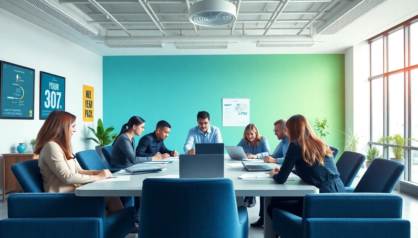 Enhance Contract Management processes with a focused team collaborating in a modern office.