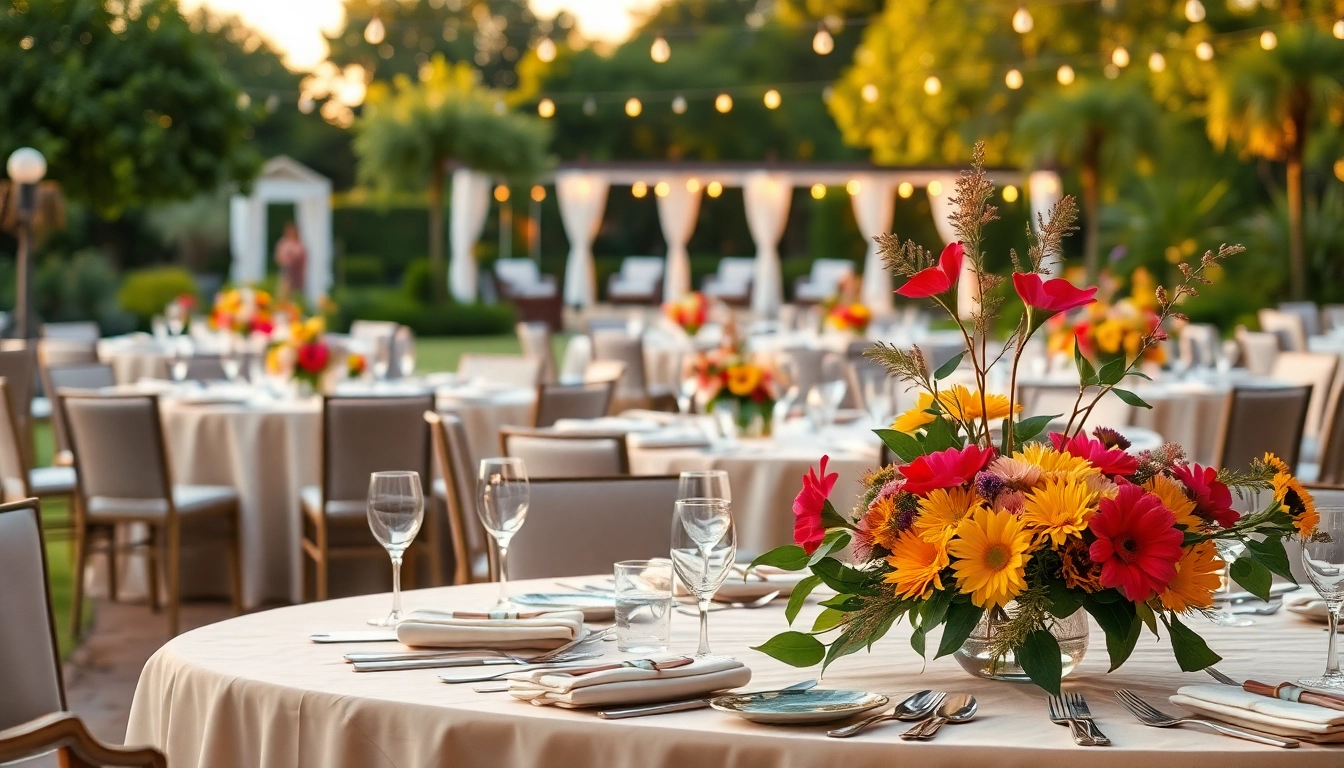 Enhance your event with stylish Table Rentals featuring elegant setups in an enchanting garden.