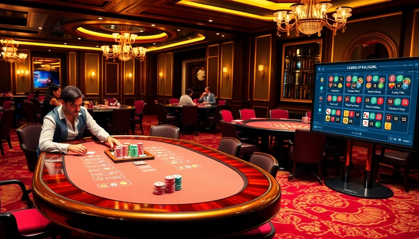Des joueurs engagés autour d'une table de casino vibrante, mettant en avant le casino fiable en ligne dans une atmosphère excitante.