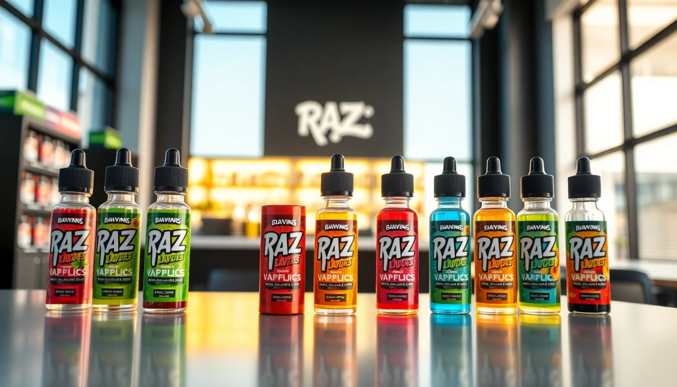 Showcasing Raz Vape Flavors e-liquids in a vibrant and inviting vape shop setting.