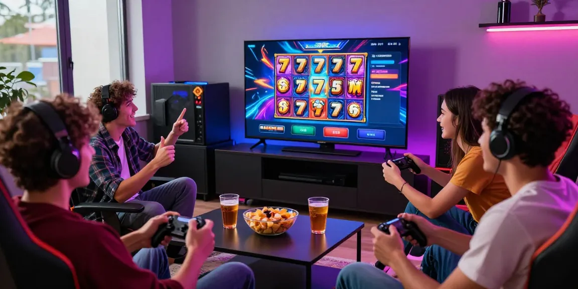 Permainan slot777 yang menyenangkan dengan teman-teman merayakan kemenangan online.