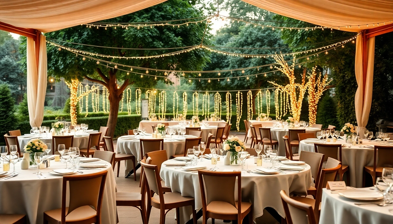 Glamorous table rentals beautifully styled for an outdoor event with captivating decor.
