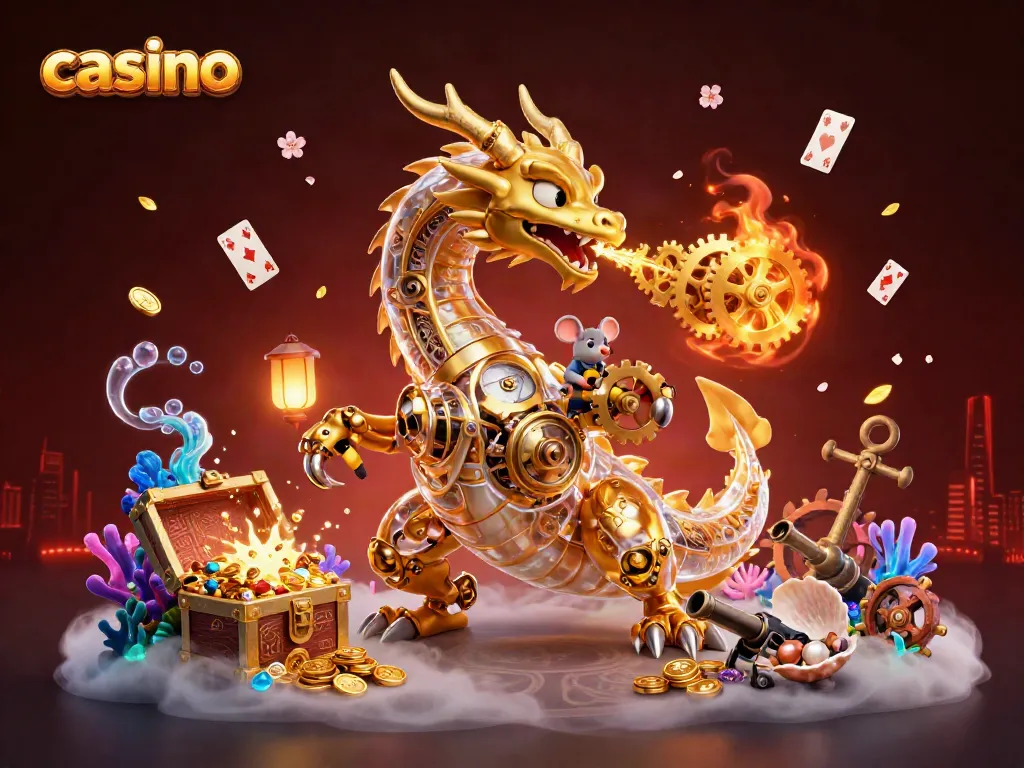 Experience the thrill of casino gaming with a breathtaking scene featuring a vibrant dragon and gems.