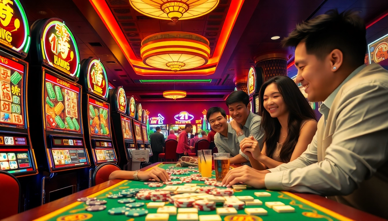 Experience the mahjong slot demo excitement with vibrant gaming machines and lively players in an engaging casino environment.