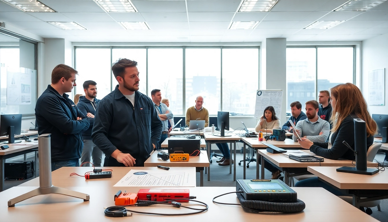 Engaging low voltage training session showing eager students and modern equipment.