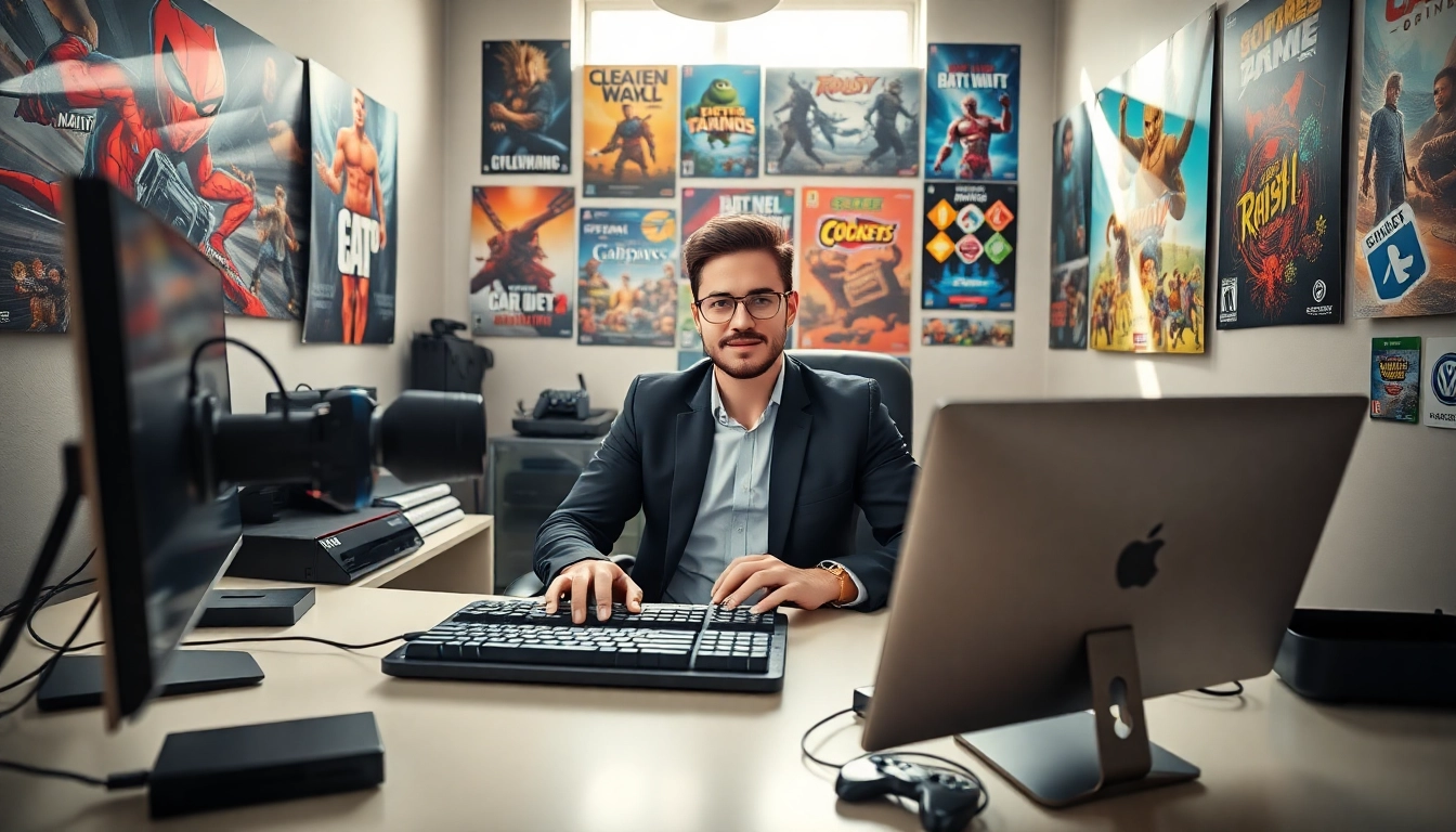 Showcase honest game reviews in a vibrant, engaging gaming review setup with consoles and posters.