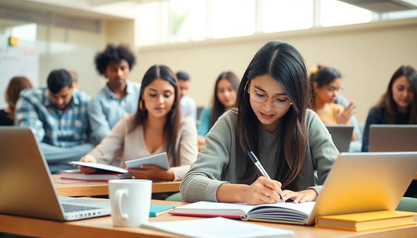 Students engaged in study for pay someone to take toefl exam in a bright classroom.