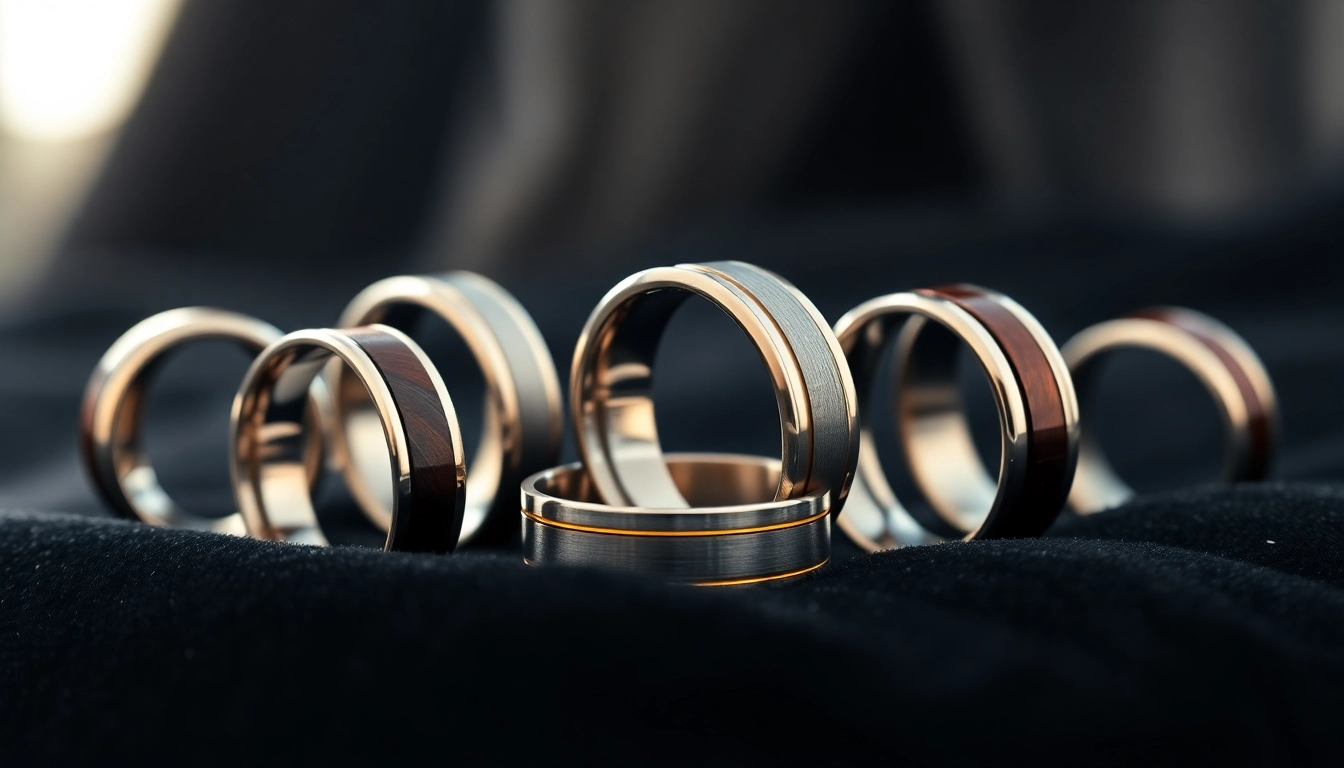 Showcase of tungsten rings highlighting unique designs and textures.