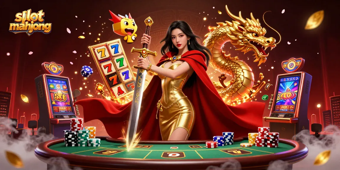 Experience the excitement of slot mahjong with stunning visuals and vibrant casino elements in this 3D illustration.