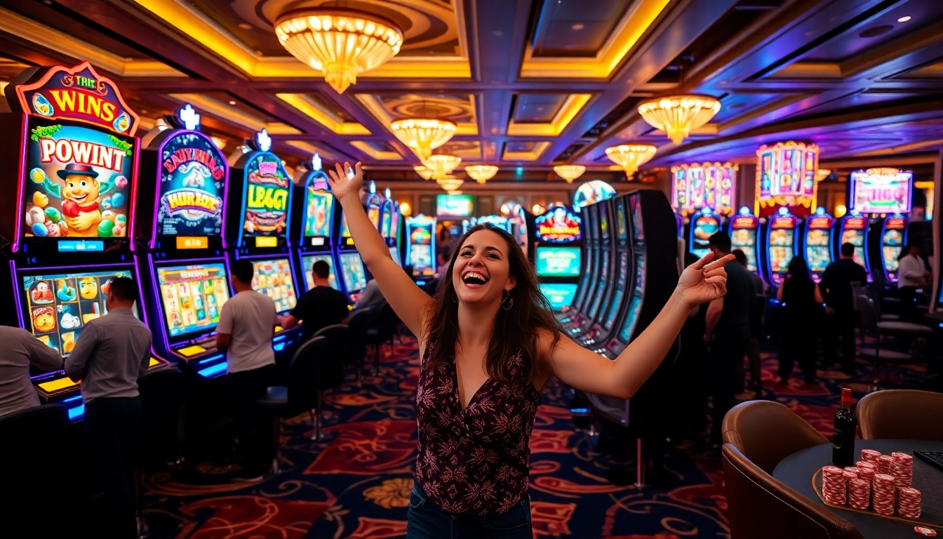 Engaging slot pragmatic play players celebrating wins in a luxurious casino setting