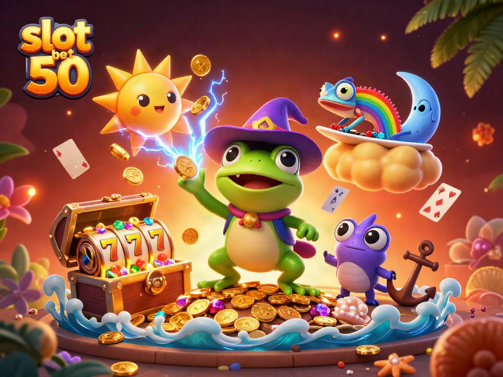 Engage with exciting slot bet 50 action featuring a wizard frog amidst golden storm riches.
