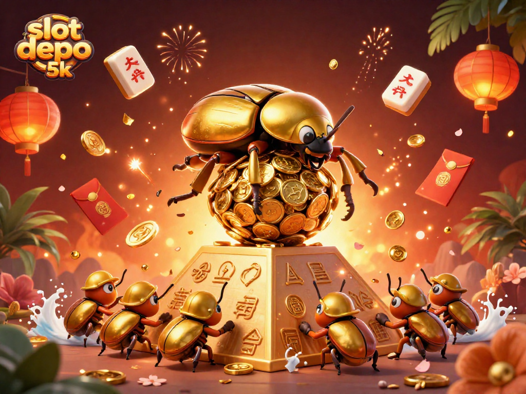 Engage with slot depo 5k through this vibrant illustration featuring dynamic casino symbols and characters.