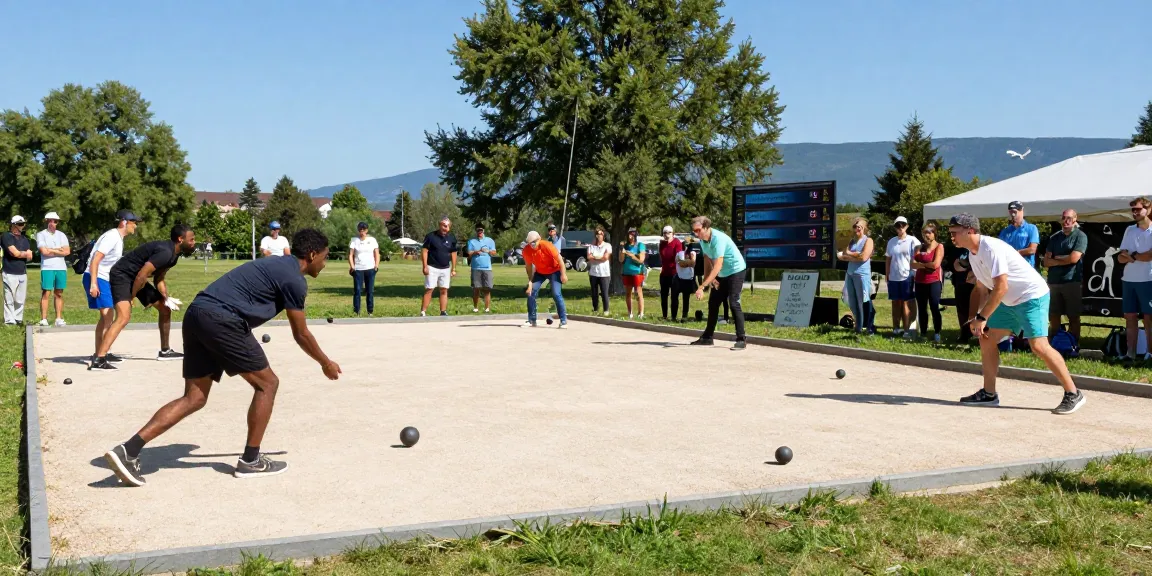 Aktivitas permainan petanque di fopikotatarakan.org saat hari cerah, menunjukkan semangat olahraga.