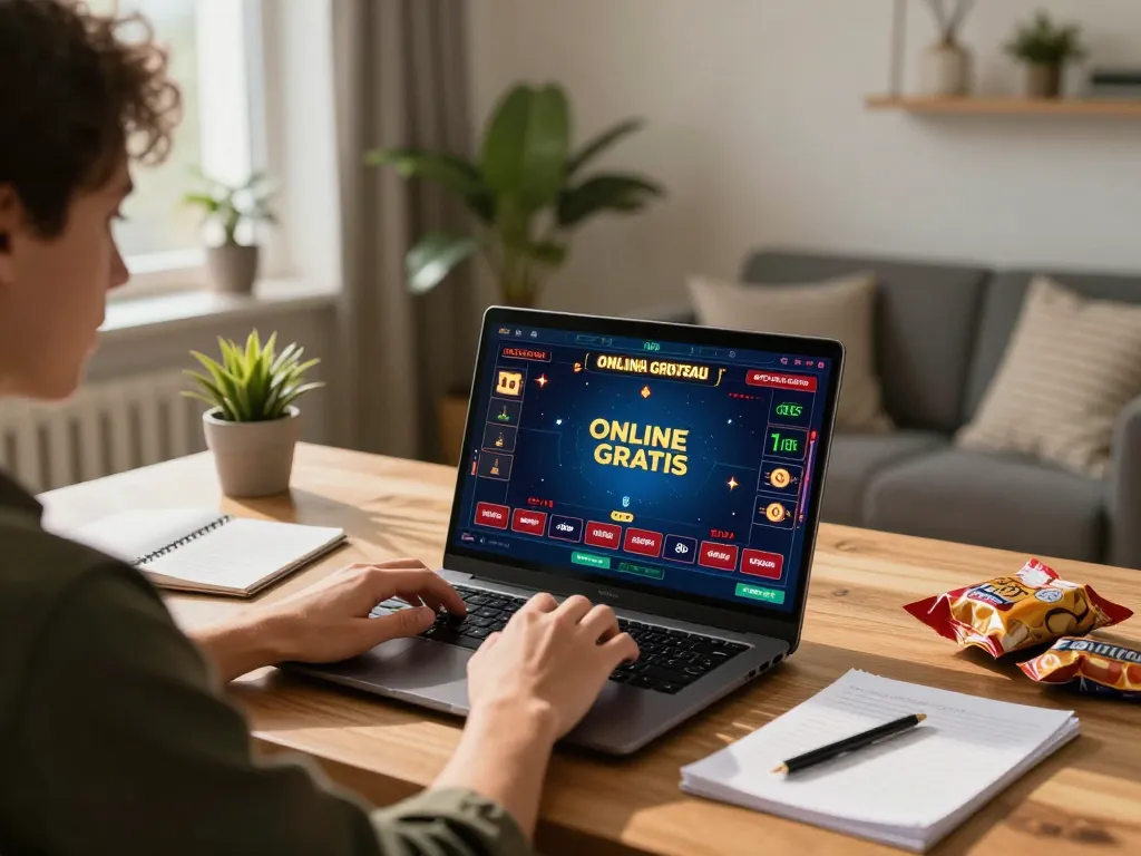 Engaging gameplay on casino online gratis senza registrazione displayed on laptop, set in a cozy home office