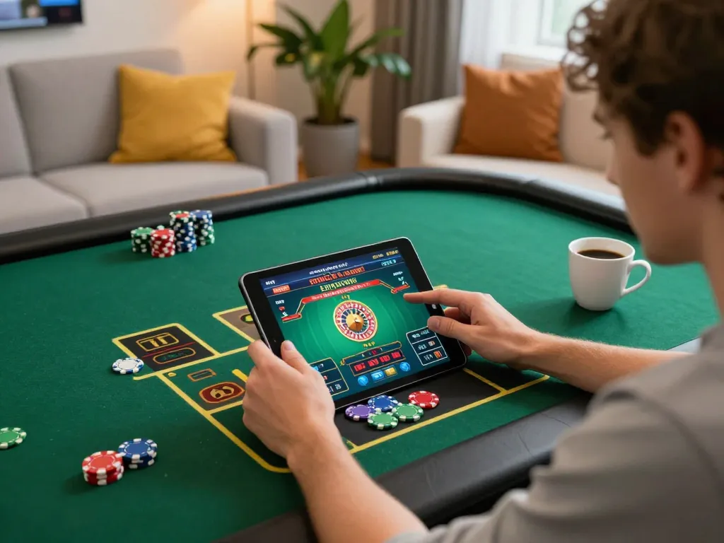 Engaging in online casino non aams europei gameplay on tablet in modern home setting