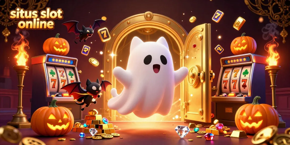 Experience the excitement of situs slot online with ghostly companions in a vibrant casino scene.