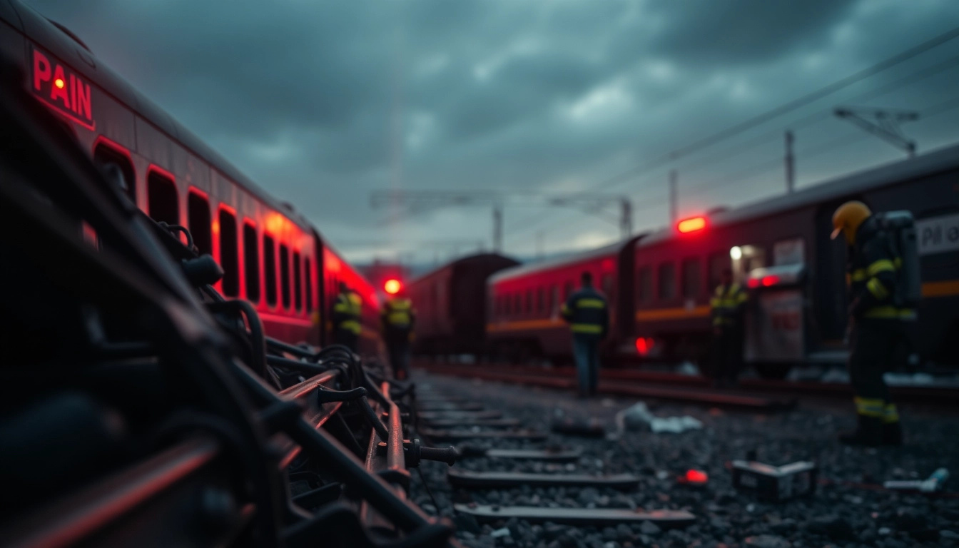 Emergency responders assess the scene of the spain train crash, showcasing the damage and urgency.