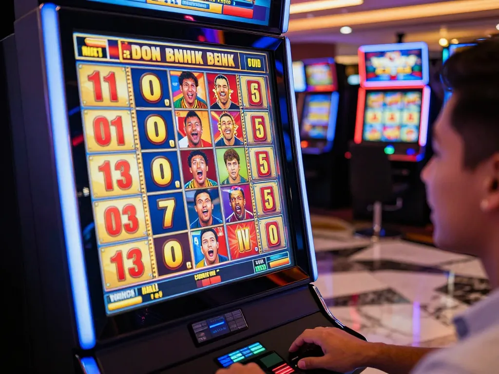 Player celebrating a big win at a slot thailand machine, vibrant casino atmosphere, excitement evident