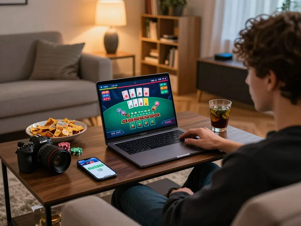 Engaging in a thrilling live dealer blackjack game on paris888, showcasing a laptop and mobile app.