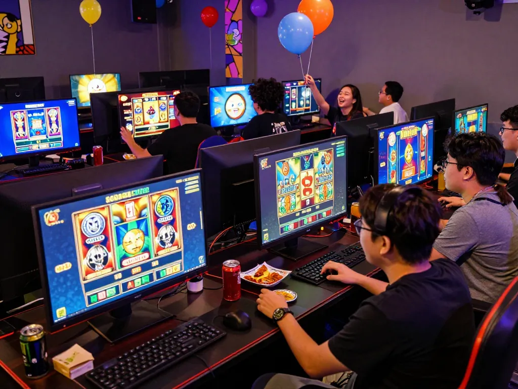 Sahabat menikmati sesi permainan situs slot gacor yang mengasyikkan dengan layar yang cerah dan suasana meriah.