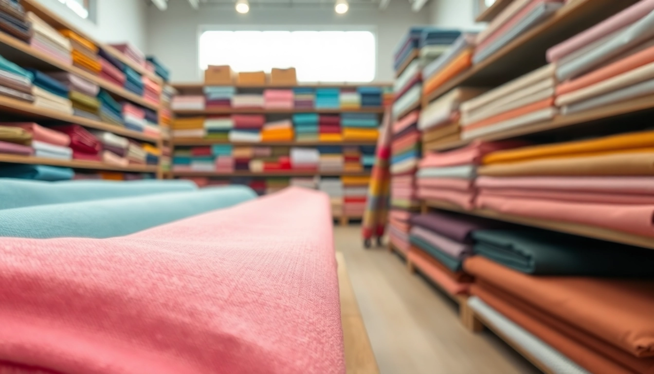 Katoen stoffen in verschillende kleuren op een nette stapel in een textielwinkel.