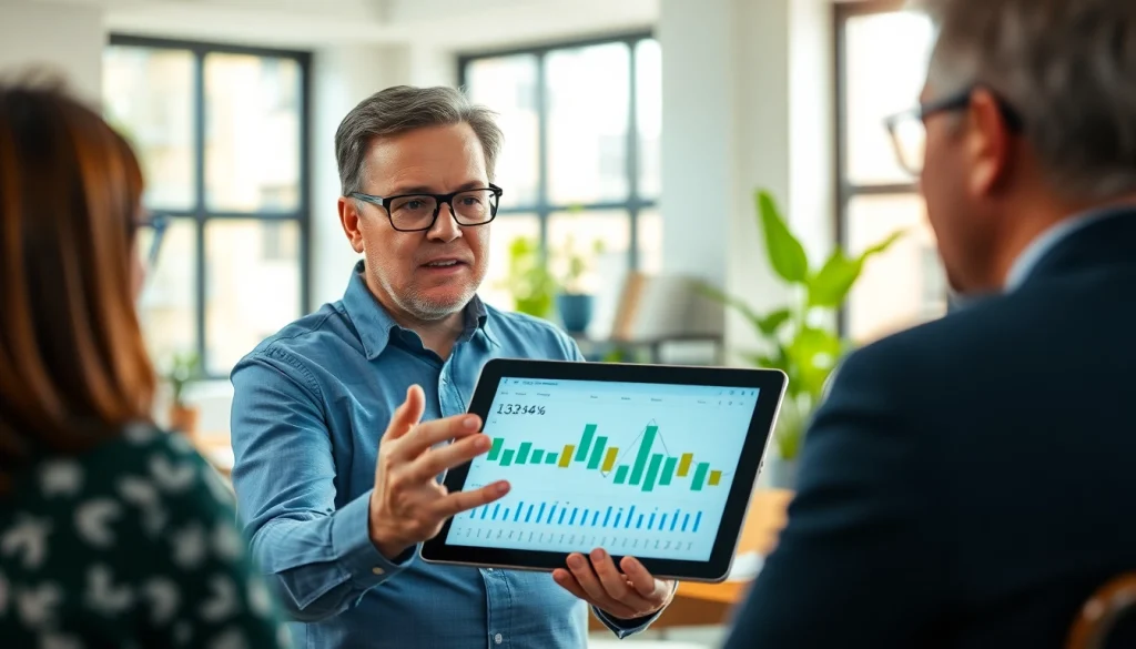 Engaged discussion on investment management San Antonio in a modern office with financial advisor.