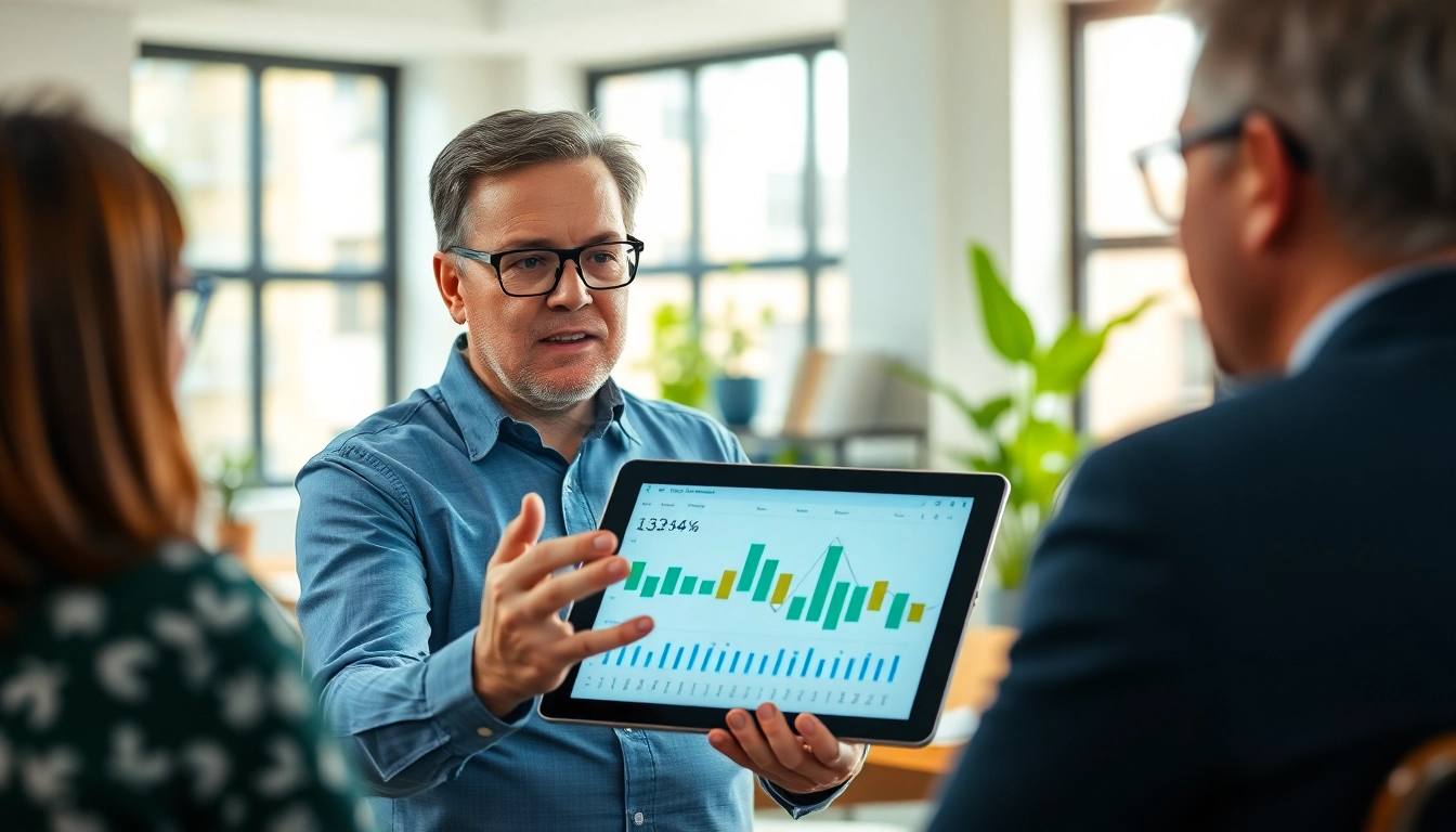 Engaged discussion on investment management San Antonio in a modern office with financial advisor.