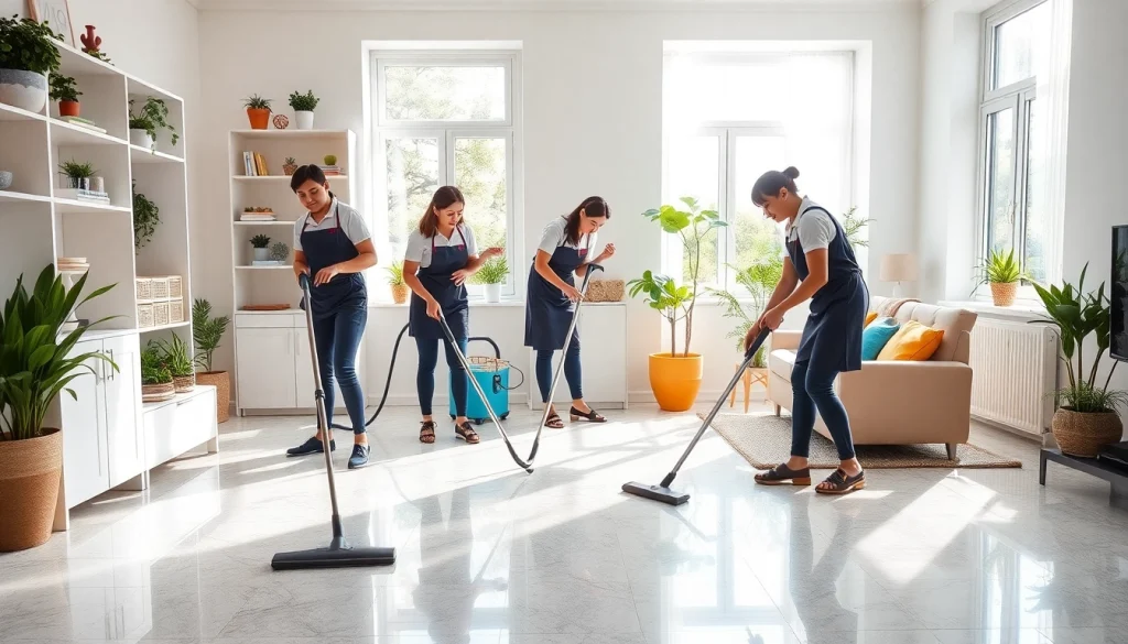 Enhance your space with our cleaning service team efficiently organizing a bright home.