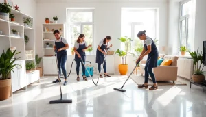 Enhance your space with our cleaning service team efficiently organizing a bright home.