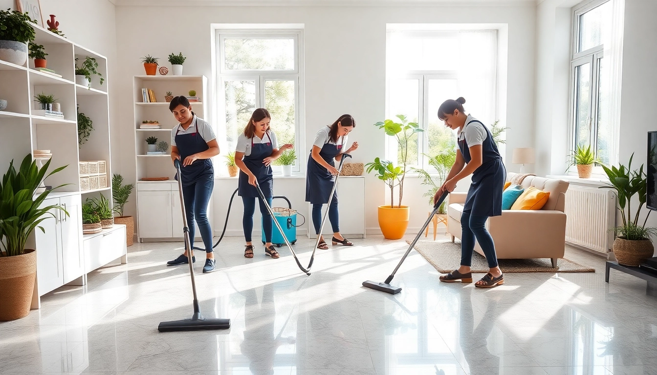 Enhance your space with our cleaning service team efficiently organizing a bright home.