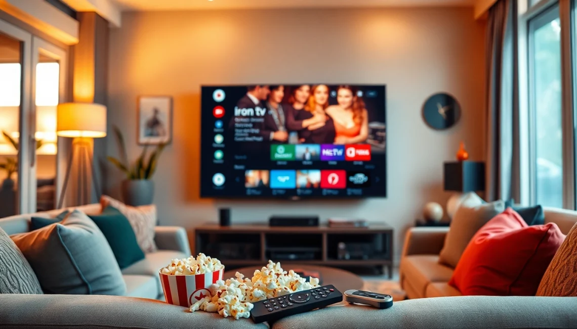 User enjoying iron tv experience in a modern and cozy living room setup.