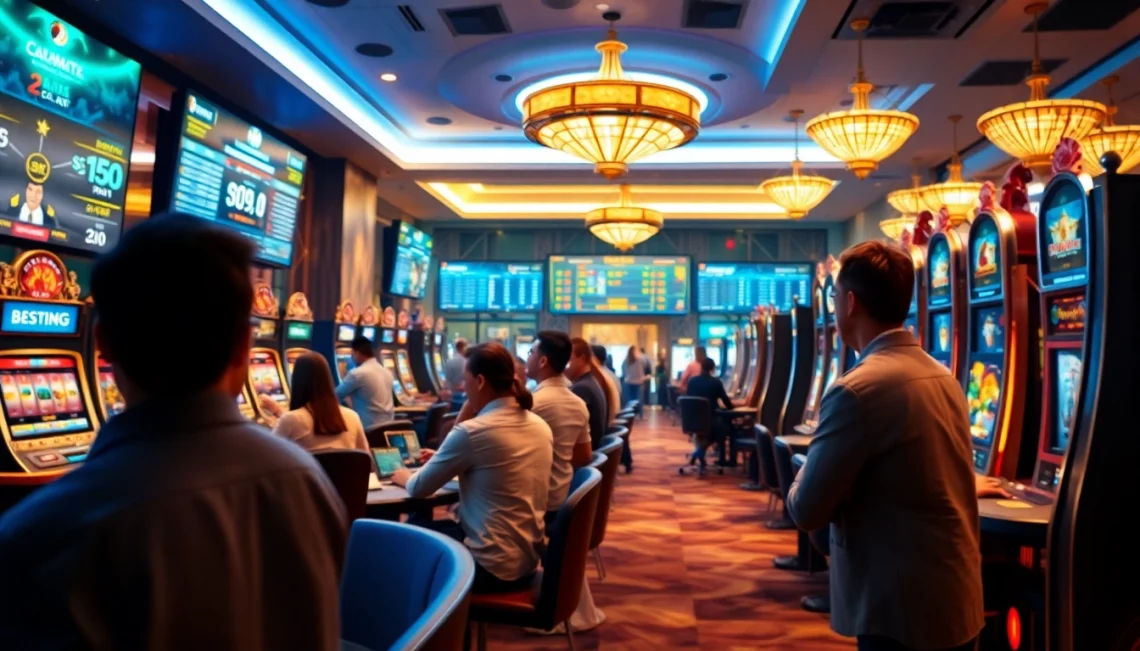 Exciting casino scene at fly88.com showcasing players in action with vibrant ambiance.