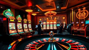 Rasakan permainan yang mendebarkan dengan slot Dewanaga89 yang ditampilkan dalam suasana kasino online yang penuh warna.