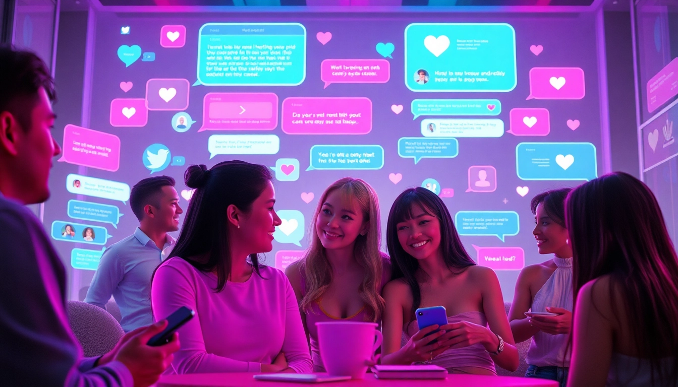 Engaging sex chat AI environment with diverse characters and vibrant virtual interface.