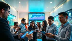 Discover easy crypto benefits in a vibrant, modern trading environment with professionals engaged in crypto transactions.