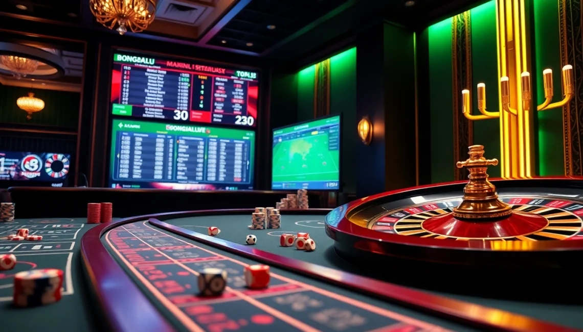 Bongdalu showcases an exciting online betting scene featuring roulette and poker elements.