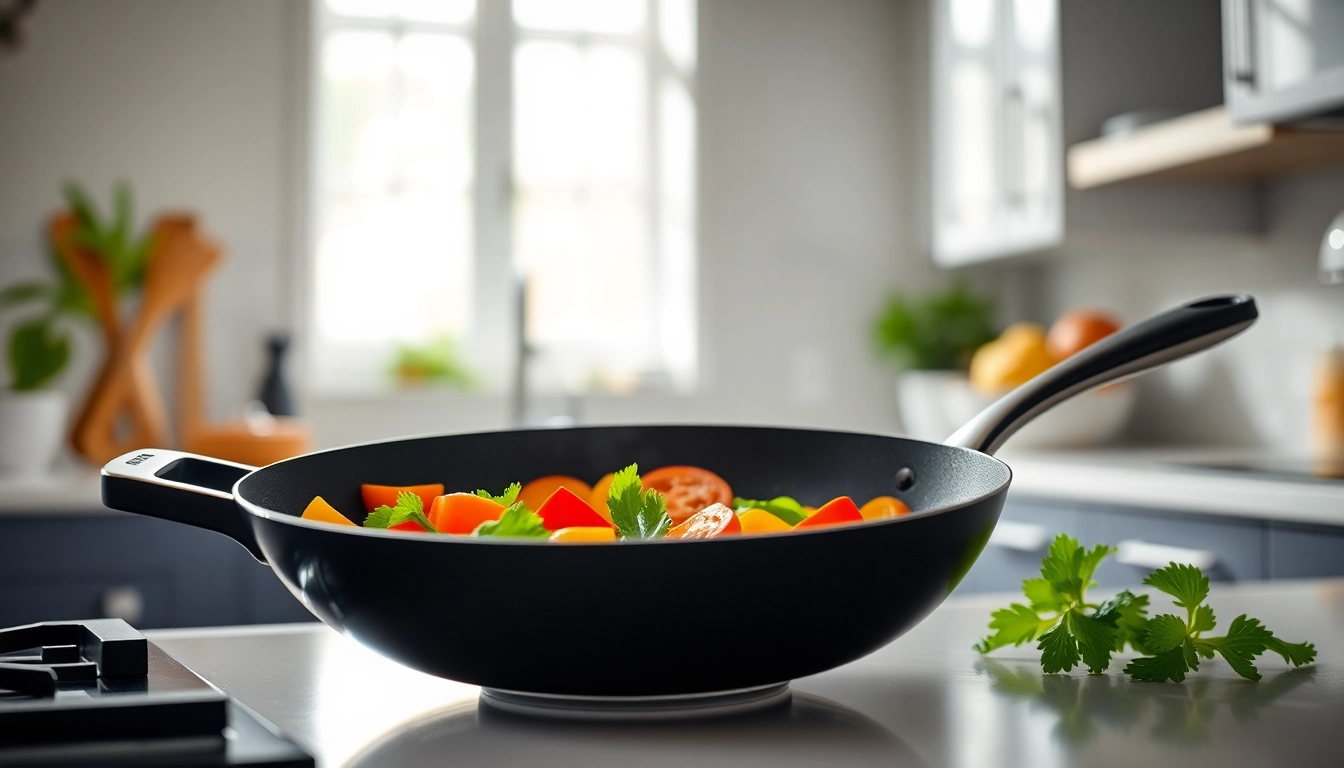 Cook vegetables in the best nonstick pan NZ set in a modern kitchen with bright lighting.