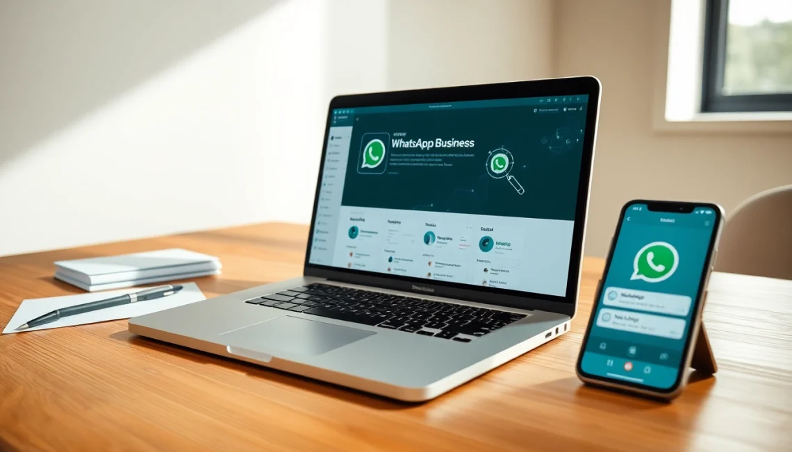 Visualize WhatsApp Business CRM integration on a professional workspace setup.